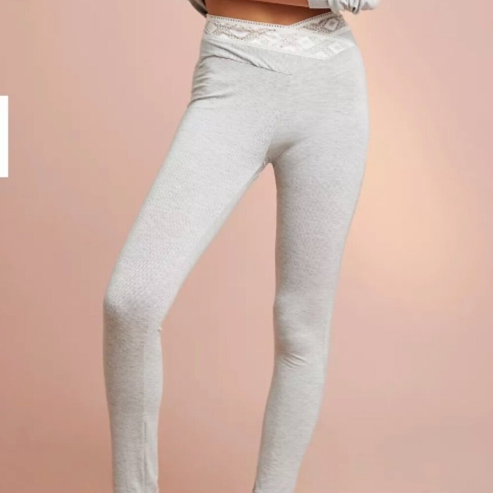 NWT Cosabella Adriana Sleep Leggings Gray with Lace Waistband Size Medium